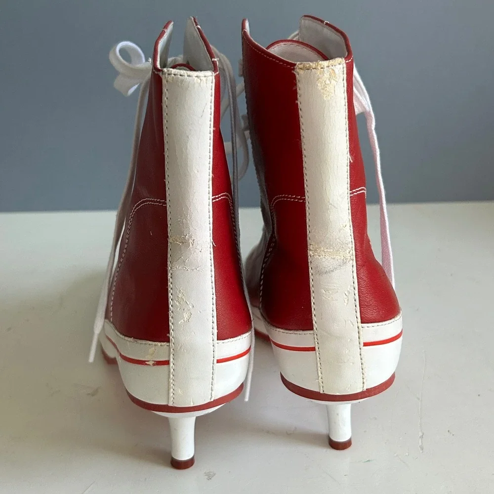 Y2K Steve Madden Kitten Heel High tops size 8.5 Red Leather Boots Streetwear - Picture 13 of 13